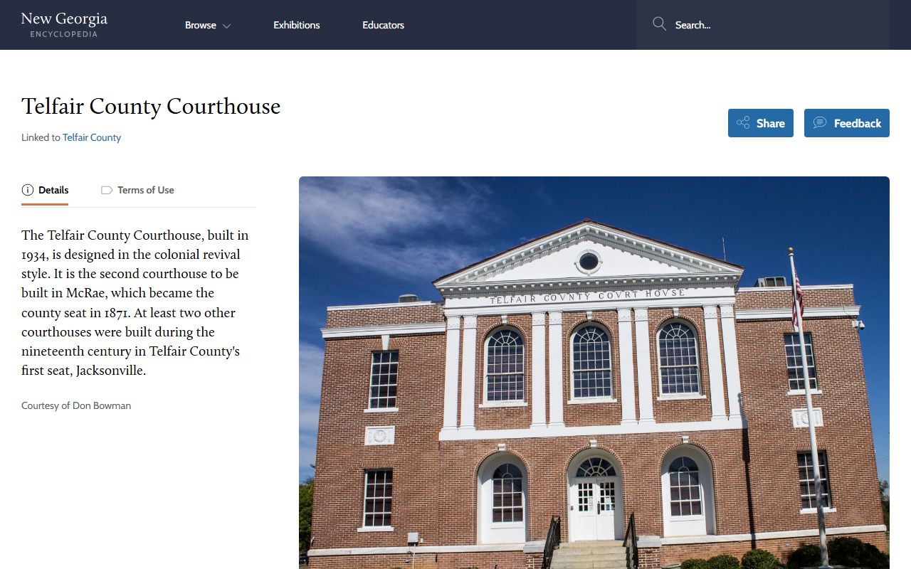 Telfair County Clerk of Superior Court courthouse history image