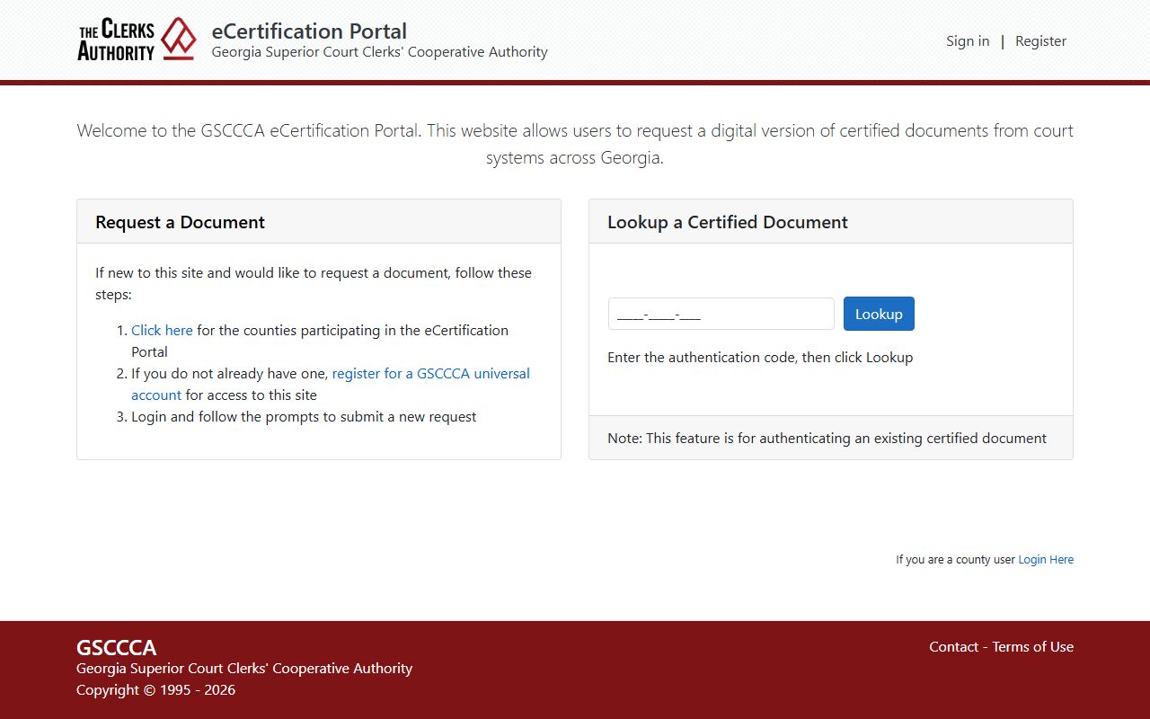 GSCCCA eCertification portal for certified Georgia court and real estate records