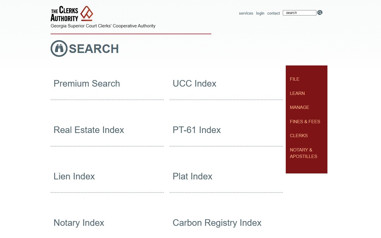 GSCCCA search products showing real estate UCC lien plat and notary search options