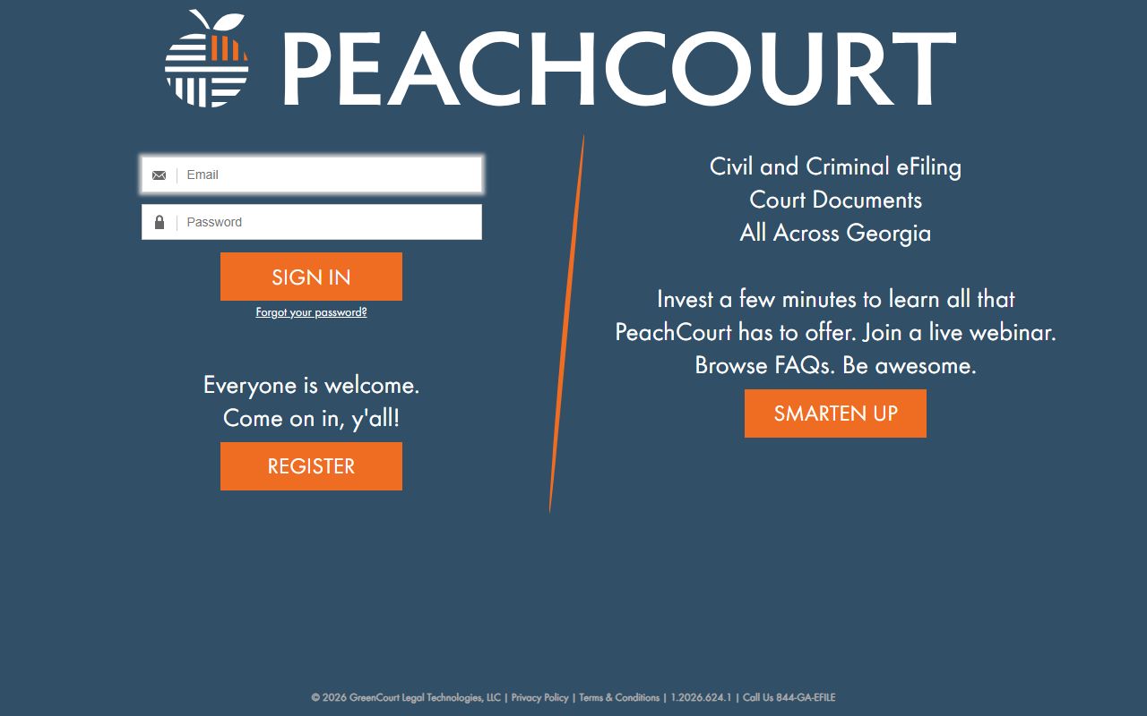 PeachCourt account access page for Georgia court documents