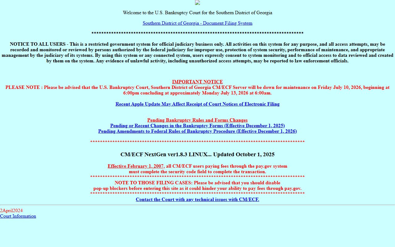 Bankruptcy CM/ECF portal for the Southern District of Georgia