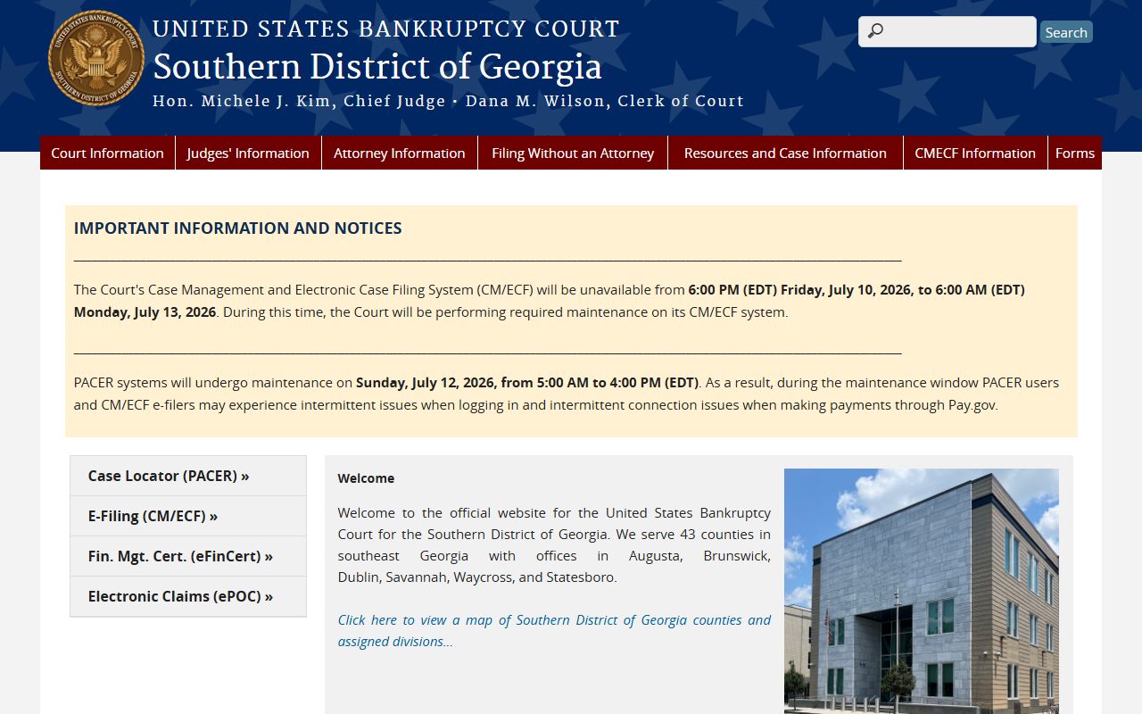 U.S. Bankruptcy Court Southern District of Georgia website