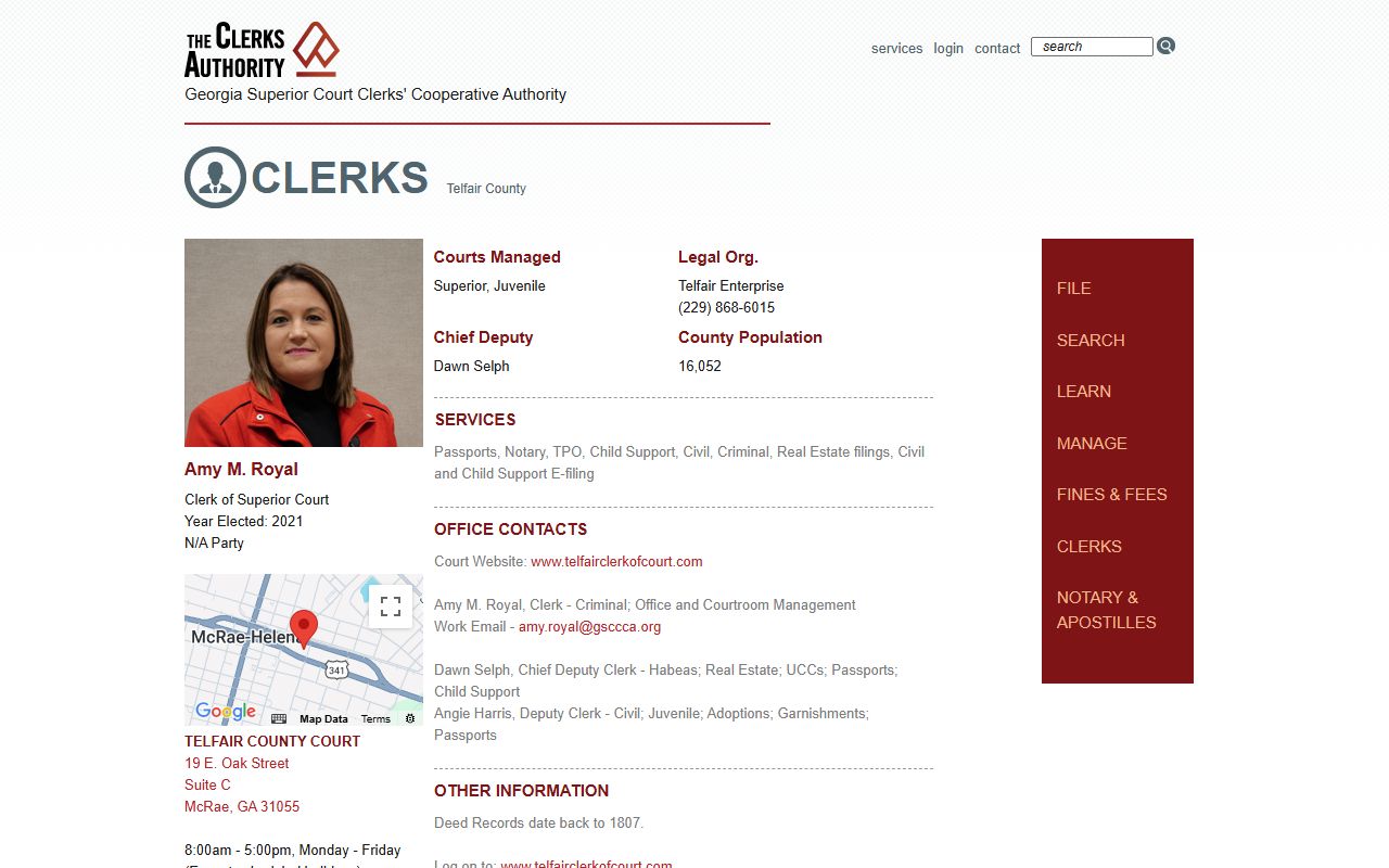 GSCCCA clerk profile for Amy M. Royal and Telfair County services