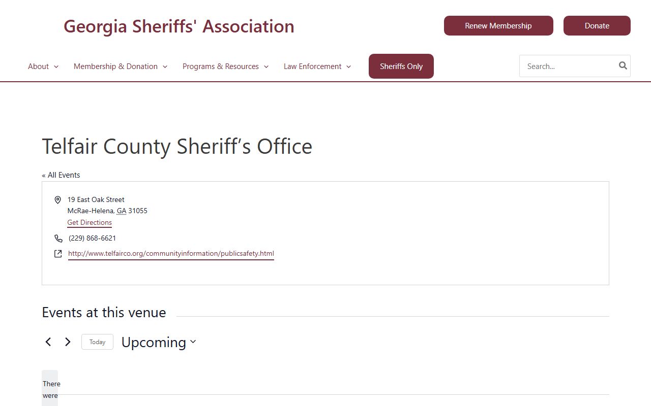 Georgia Sheriffs' Association listing for Telfair County Sheriff's Office