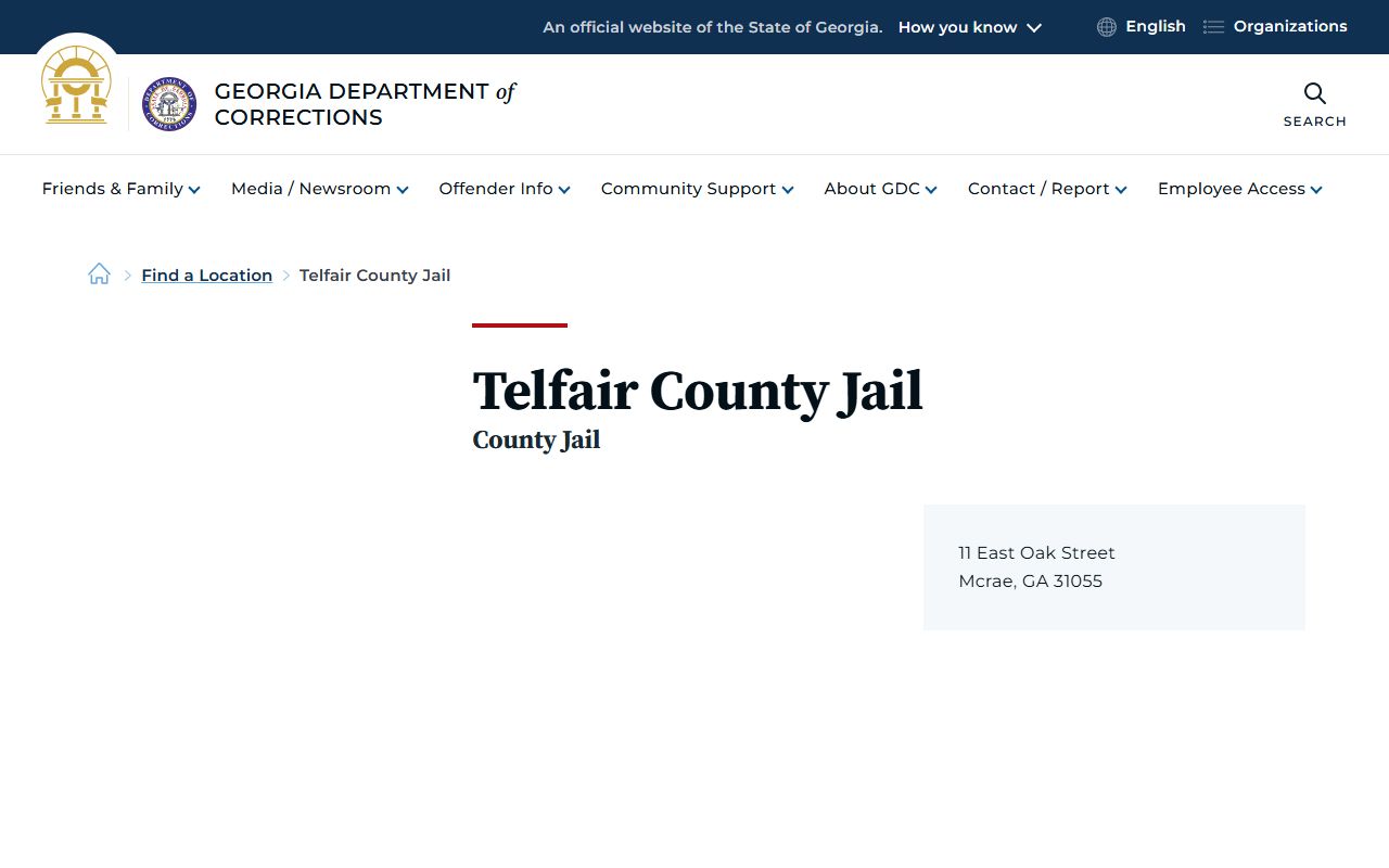 Telfair County inmate search jail location page