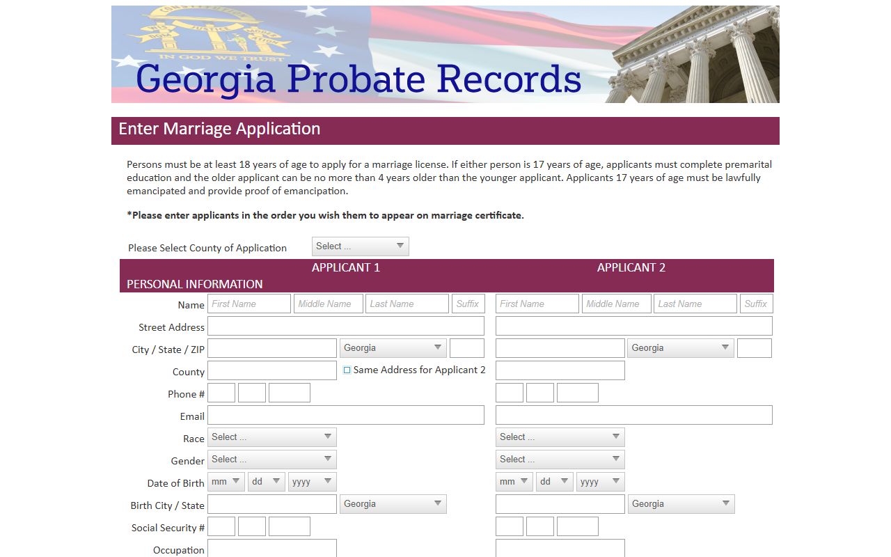 Telfair County marriage records statewide probate marriage application