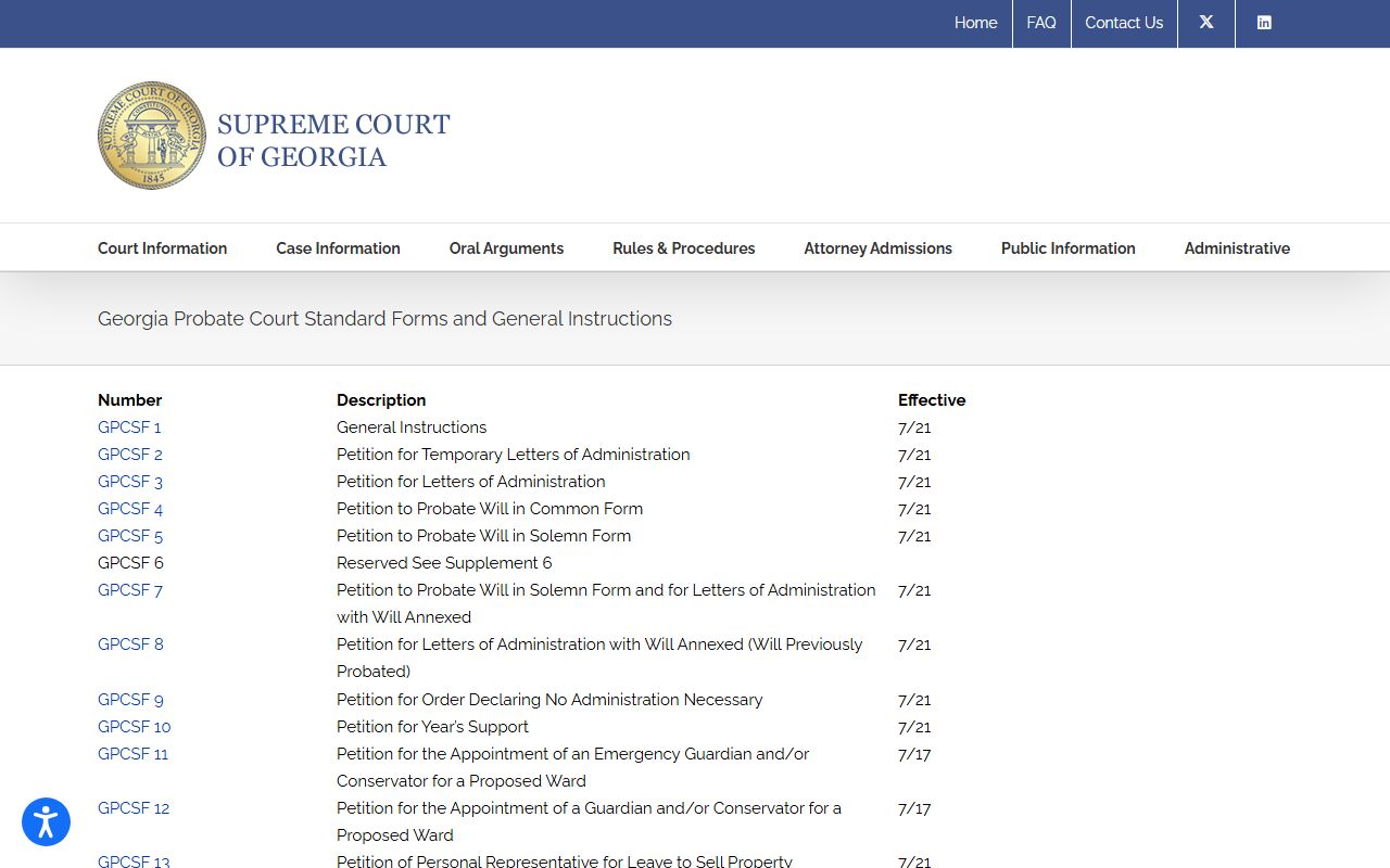 Telfair County Probate Court records Georgia probate standard forms