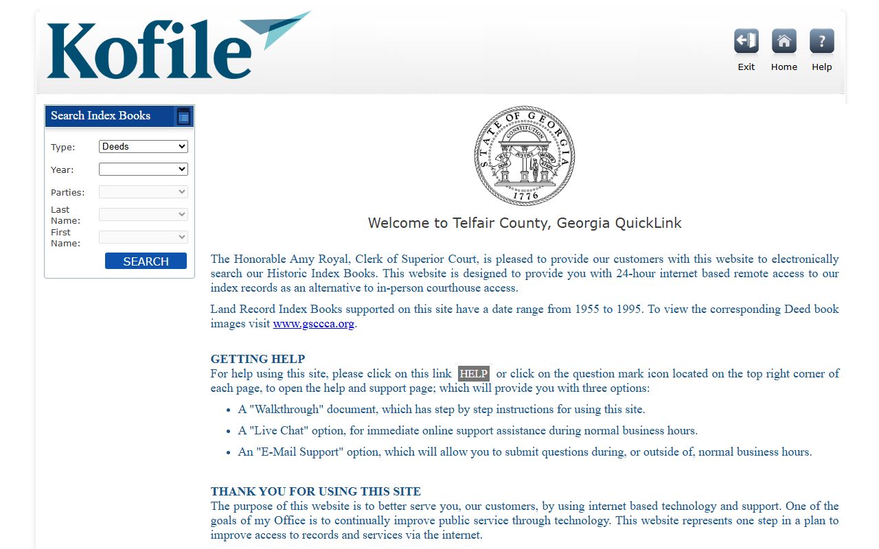 Telfair County probate records Kofile historic index portal