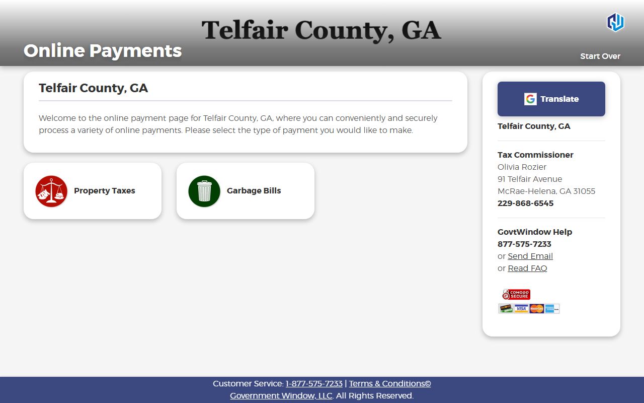 Telfair County probate records Government Window payment page