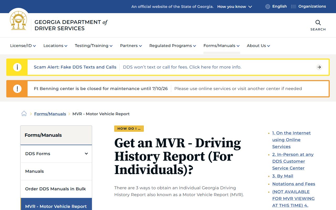 Telfair County traffic court records DDS driving history instructions